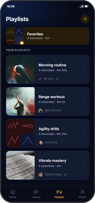 VocalBee app — playlist sharing view